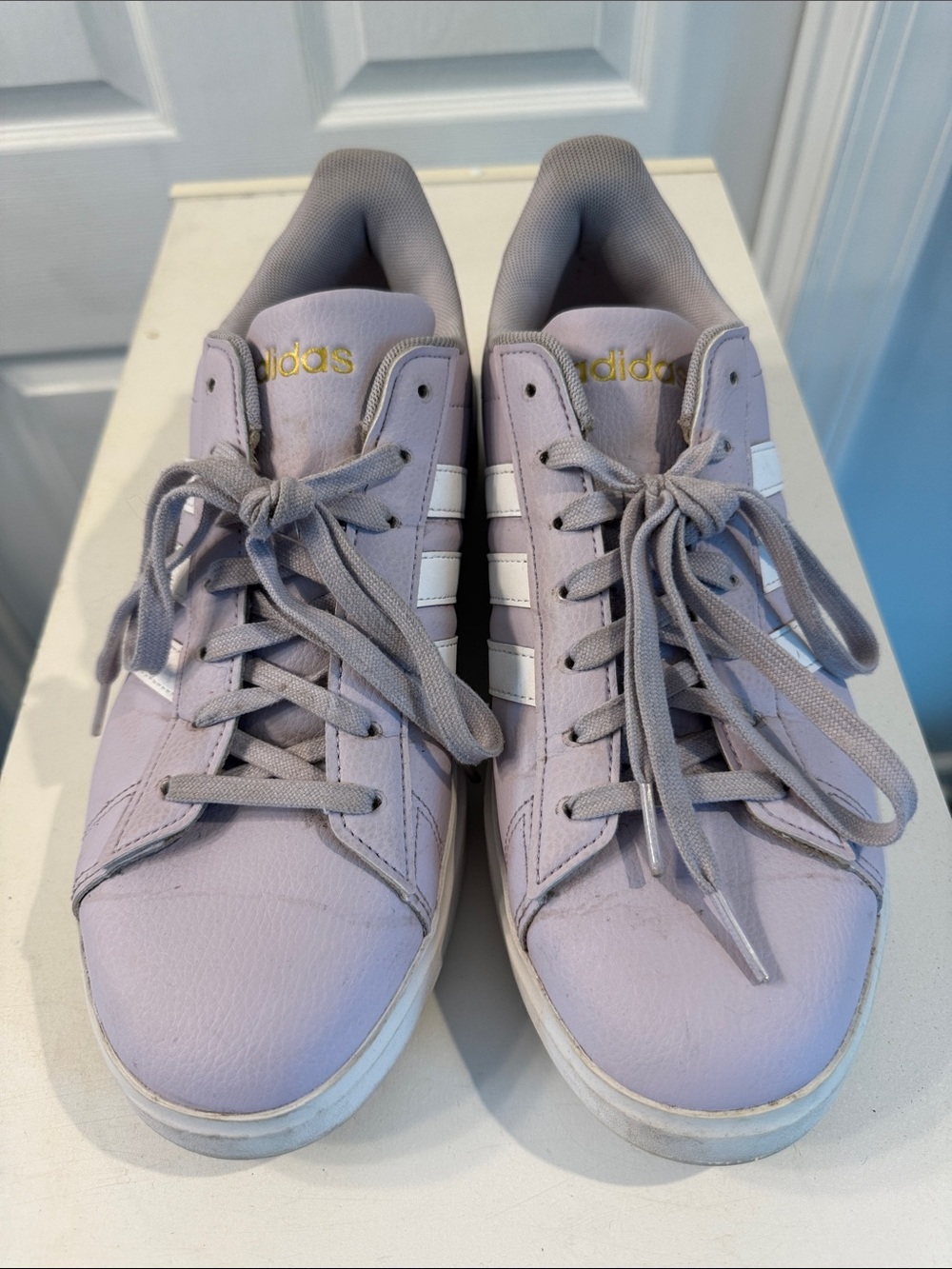 adidas Women's Lavender Sneakers with White Stripes